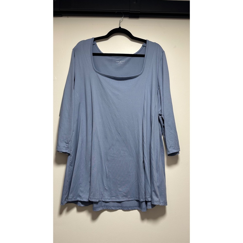 Lane Bryant Women 22/24 Blue Square Neck 3/4 Sleeve Flared Tunic Top